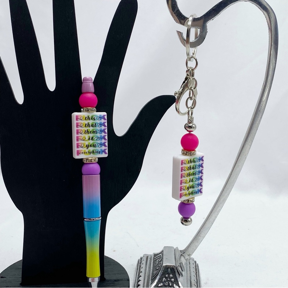 Custom Sarcastic Dark Humor F You Silicone Bead Keychain and Pen Gift Set